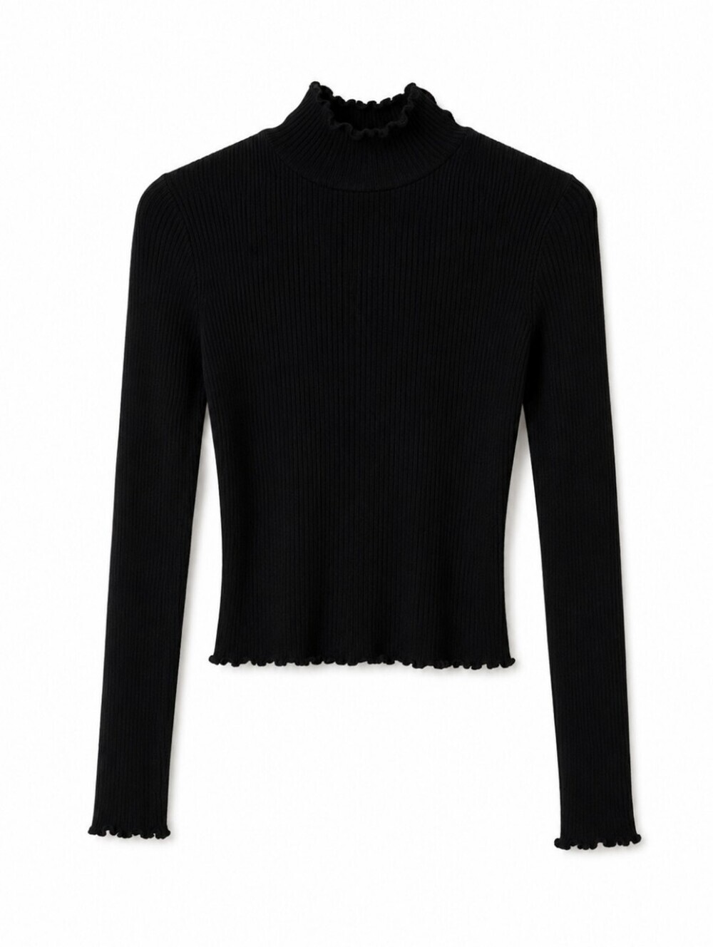 Turtleneck Sweater- Ribbed Material With Cute Ruffle Detail - Picture 4 of 4